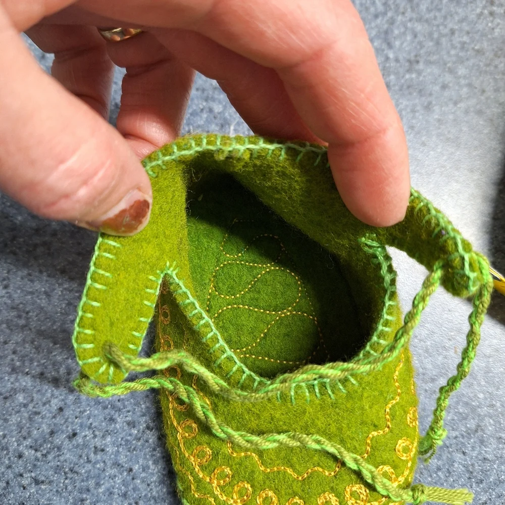 Felted Wool Embroidered Tie  Baby Moccasin, Made in Pakistan